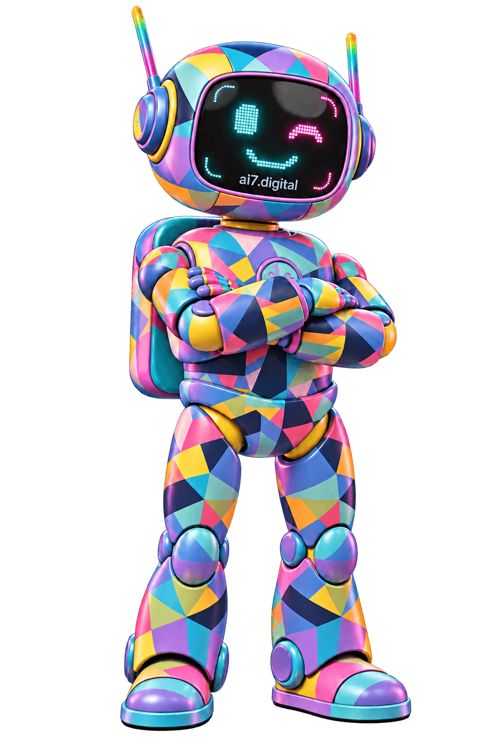 Colourful ai7 robot representing the System Check